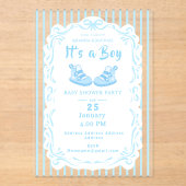 Bow Ribbon seine a Boy Baby Shot Blue Einladung (Vorderseite)