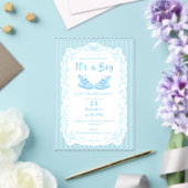 Bow Ribbon seine a Boy Baby Shot Blue Einladung (In Situ (Hochzeit))