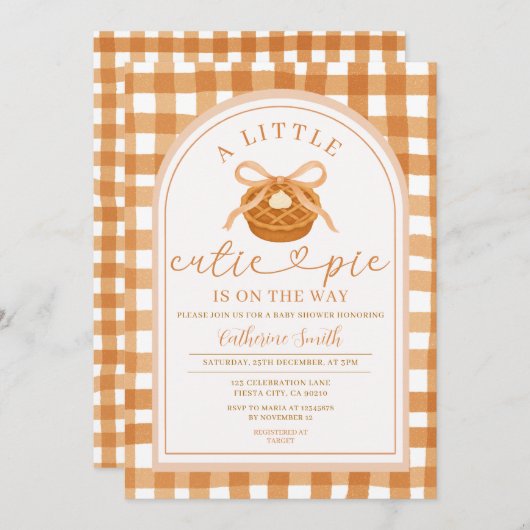 Bow Ribbon Süsse Pie ist auf dem Weg Babydusche Einladung (Vorne/Hinten)