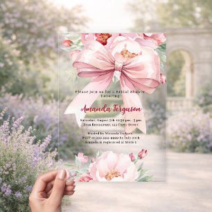 Bow rosa Blumen elegantes Brautparty Acryleinladungen