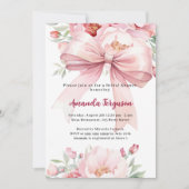 Bow rosa Blumen elegantes Brautparty Einladung (Vorderseite)