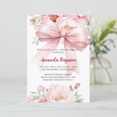 Bow rosa Blumen elegantes Brautparty Einladung (Stehend Vorderseite)