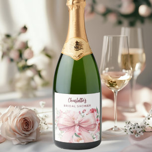 Bow rosa Blüten blühen Brautparty Schaumweinetikett