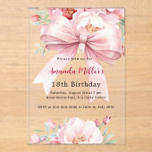 Bow rosa Blüten elegant klaren Geburtstag Acryleinladungen (Vorderseite)