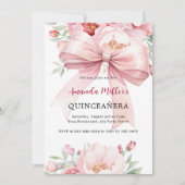 Bow rosa Blüten Quinceanera Einladung (Vorderseite)