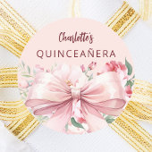 Bow rosa Blüten Quinceanera Runder Aufkleber