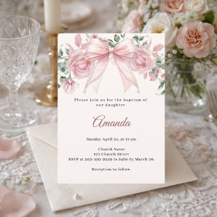 Bow Rosa Elfenbein Blumen Mädchen Elegante Taufe Einladung