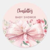 Bow rosa Florals Rose Babydusche Runder Aufkleber (Vorderseite)