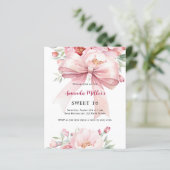 Bow rosa Florals Sweet 16 Einladung (Stehend Vorderseite)