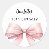 Bow rosa weiß elegant Geburtstag Runder Aufkleber (Vorderseite)