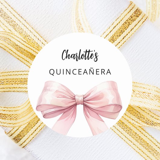 Bow rosa weiß elegante Quinceanera Runder Aufkleber
