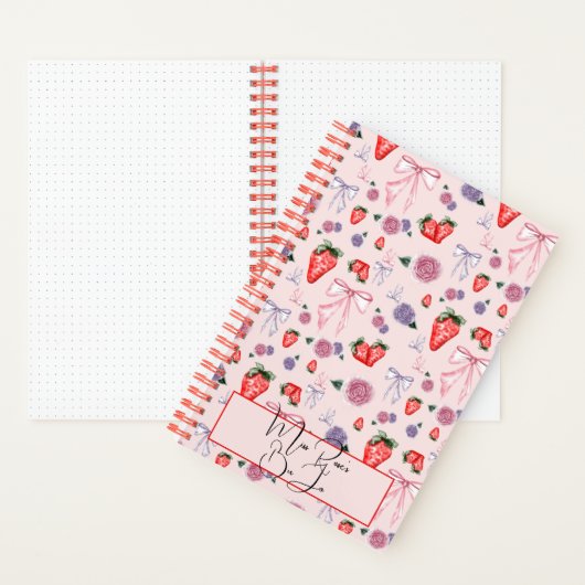 Bow, Rose und Erdbeercoquette Muster BuJo Notizblock (Innen)