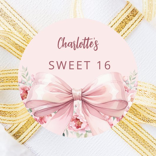 Bow rot Rosa Blume Rose Sweet 16 Runder Aufkleber