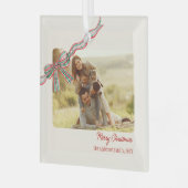 Bow rustikale Weihnachtsgebäck kariertes Foto Ornament Aus Glas (Vorderseite links)