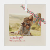 Bow rustikale Weihnachtsgebäck kariertes Foto Ornament Aus Glas (Rückseite)