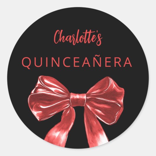 Bow schwarz Rot Quinceanera Runder Aufkleber (Vorderseite)
