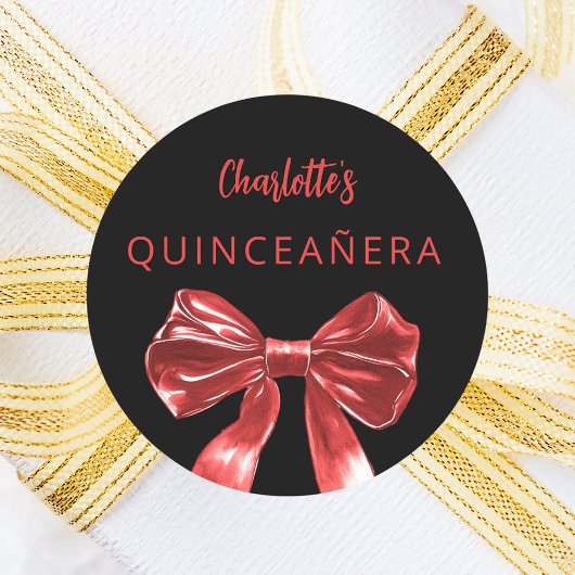 Bow schwarz Rot Quinceanera Runder Aufkleber