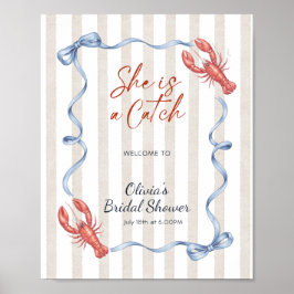 Bow She’s a Catch Lobster Bridal Shower Welcome Poster