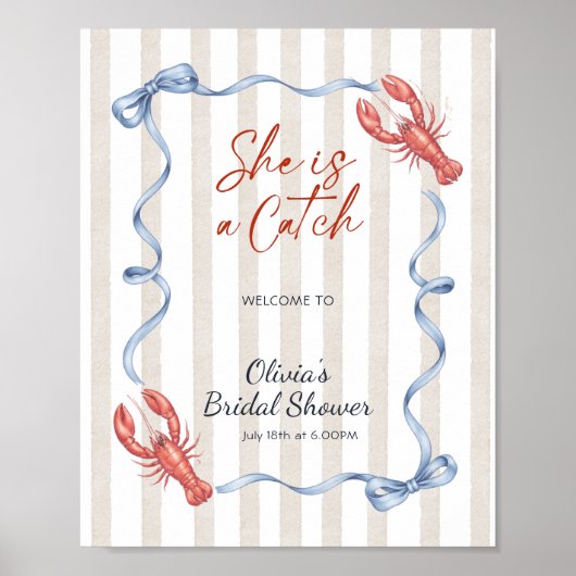 Bow She’s a Catch Lobster Bridal Shower Welcome Poster (Vorne)