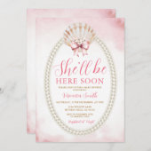 Bow She'll Be Here Soon Sea Shell Cute Baby Shower Einladung (Vorne/Hinten)