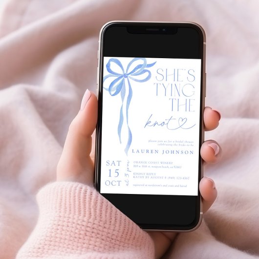 Bow She's The Knot Blue Bridal Shower Einladung