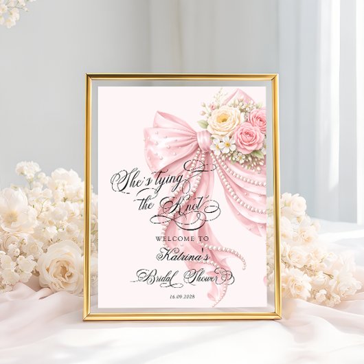 Bow She's Tying the Knot Bridal Shower Welcome Poster