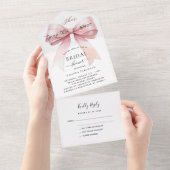 Bow, sie bindet das knochenrosa Brautparty-uAwg All In One Einladung (Abreißen)