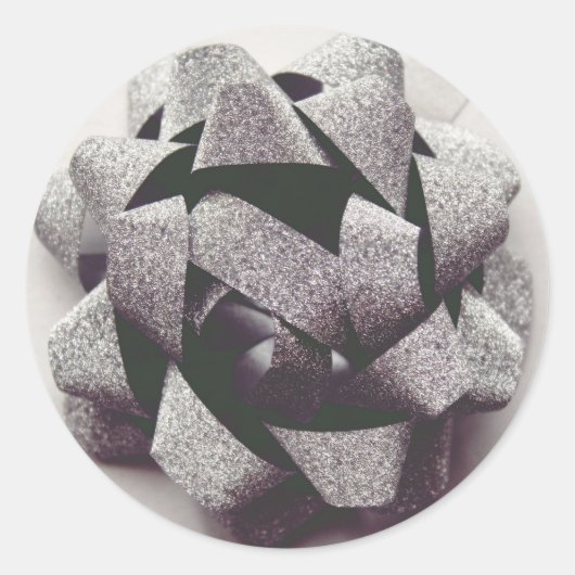 Bow silber präsentes Party Runder Aufkleber (Vorderseite)