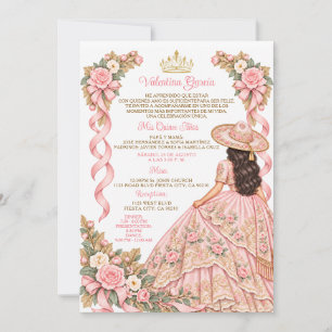 Bow Soft Pink Charra Mädchen Quinceañera Floral Go Einladung