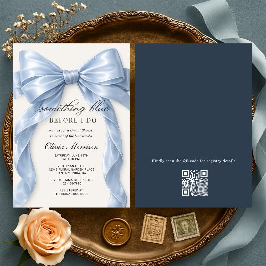 Bow Something Blue Before I Do QR Code Bridal Einladung