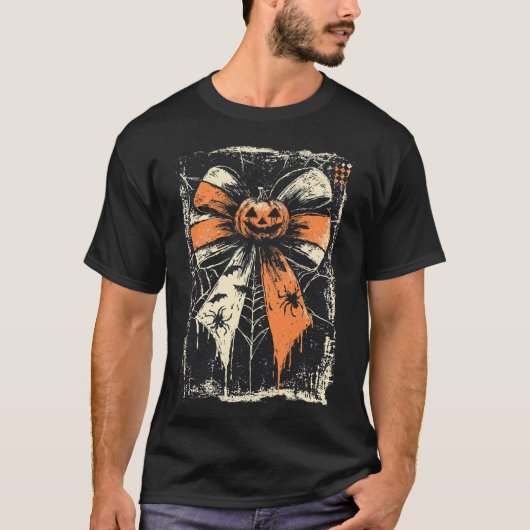 Bow Spooky Pumpkin Spider Bat Happy Halloween T-Shirt (Vorderseite)