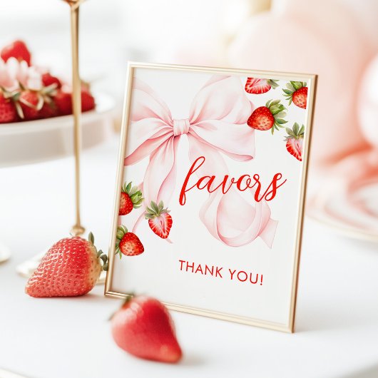 Bow Strawberry Baby Shower Favors Sign Poster