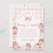 Bow Strawberry Berry Erster Geburtstag Dankeschön Dankeskarte (Vorderseite)