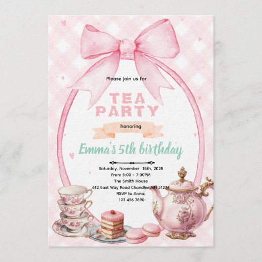 Bow tea party Invitation Einladung (Vorderseite)