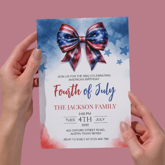 Bow Themed 4. Juli Patriotisches Party Einladung