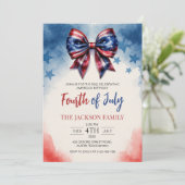 Bow Themed 4. Juli Patriotisches Party Einladung (Stehend Vorderseite)