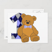 Bow Tie Teddy Bear with Number 1 Postkarte (Vorne/Hinten)