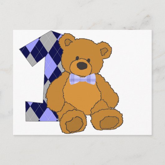 Bow Tie Teddy Bear with Number 1 Postkarte (Vorderseite)