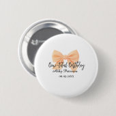 Bow-tiful birthday orange bow name date simple pas button (Vorne & Hinten)