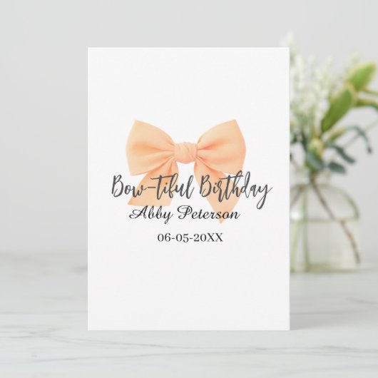 Bow-tiful birthday orange bow name date simple pas einladung (Stehend Vorderseite)
