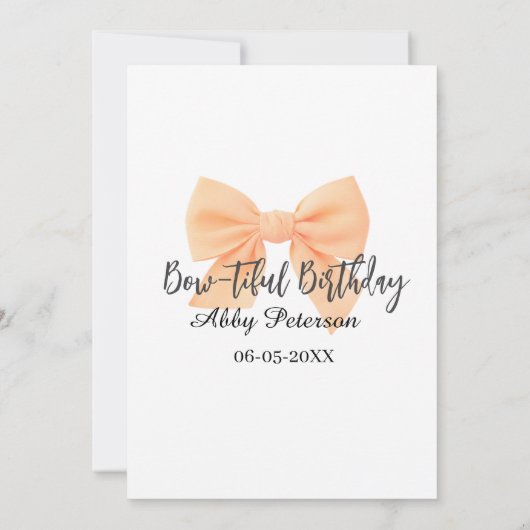 Bow-tiful birthday orange bow name date simple pas einladung (Rückseite)