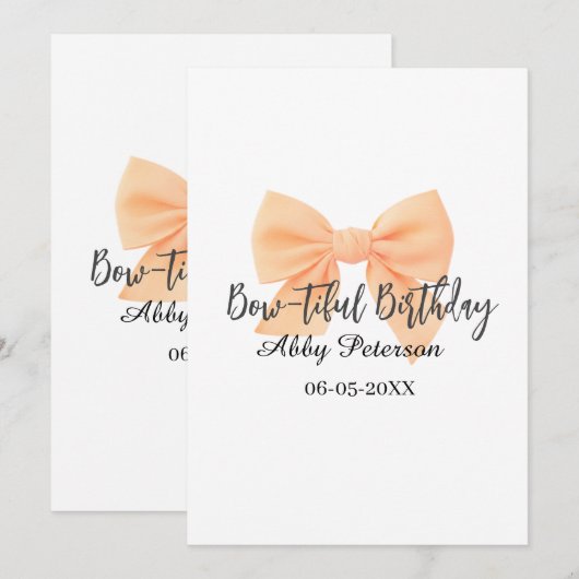 Bow-tiful birthday orange bow name date simple pas einladung (Vorne/Hinten)