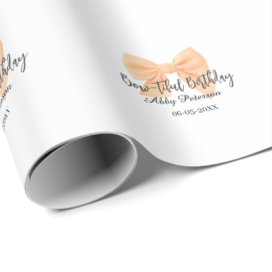 Bow-tiful birthday orange bow name date simple pas geschenkpapier (Rolleneckpunkt)