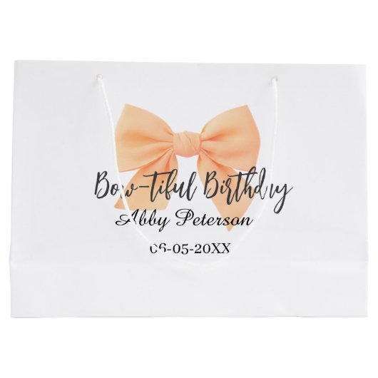 Bow-tiful birthday orange bow name date simple pas große geschenktüte (Rückseite)