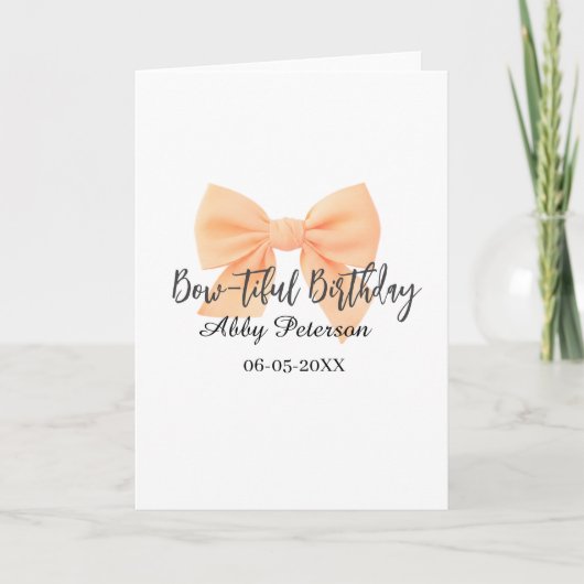 Bow-tiful birthday orange bow name date simple pas karte (Vorderseite)