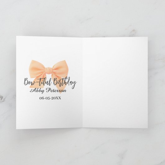 Bow-tiful birthday orange bow name date simple pas karte (Innenseite)