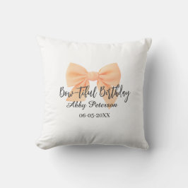 Bow-tiful birthday orange bow name date simple pas kissen