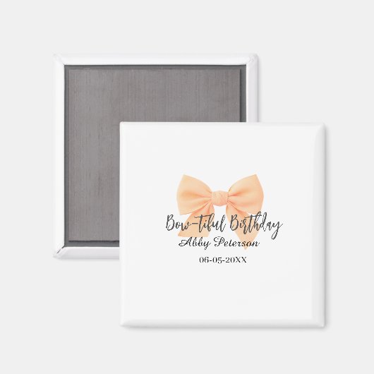 Bow-tiful birthday orange bow name date simple pas magnet (Vorderseite/Rückseite)