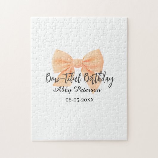 Bow-tiful birthday orange bow name date simple pas puzzle (Vertikal)
