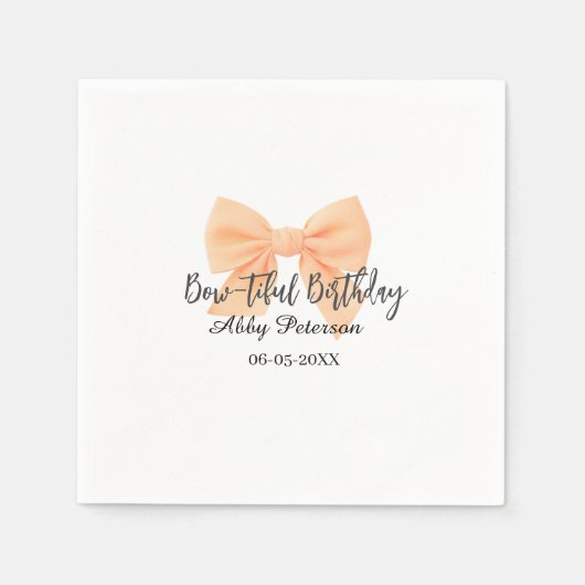 Bow-tiful birthday orange bow name date simple pas serviette (Vorderseite)